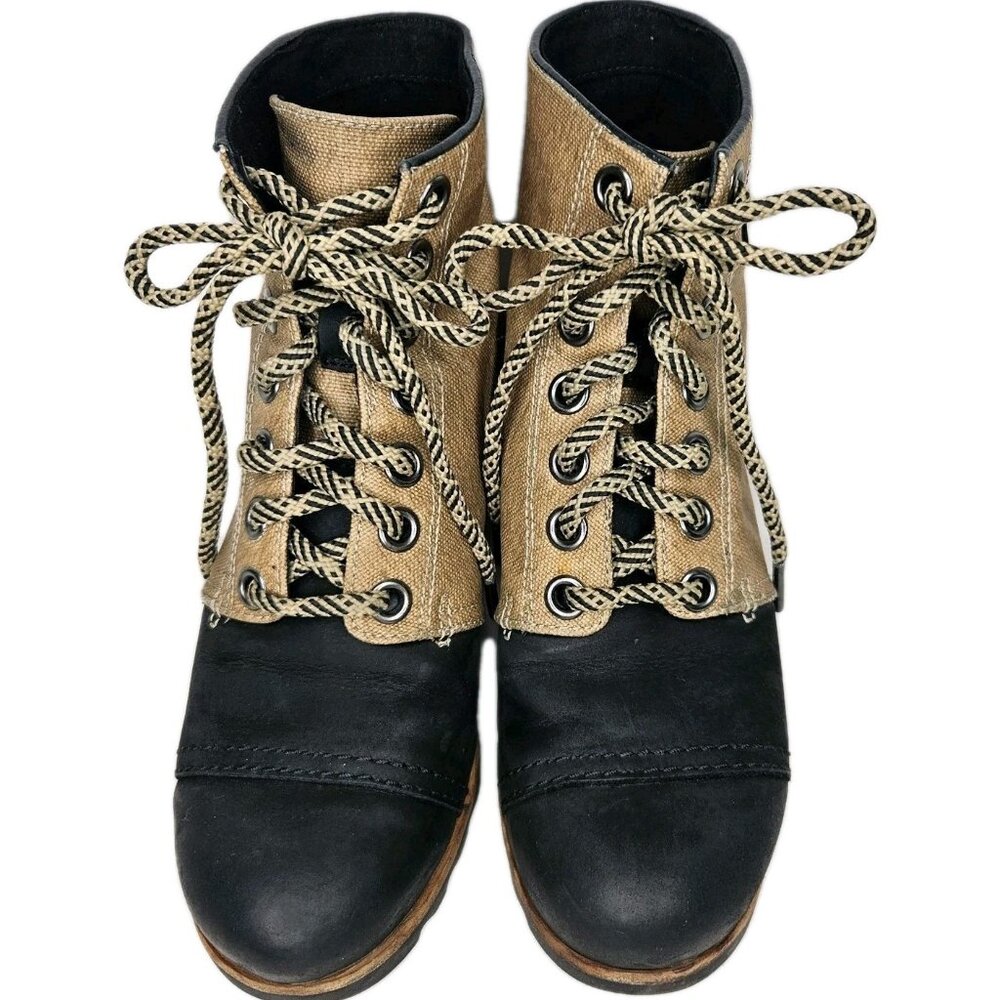 Sorel PDX Hidden Heel Wedge Casual Boot, Women's Sz 7.5, Black & Tan - Picture 2 of 9